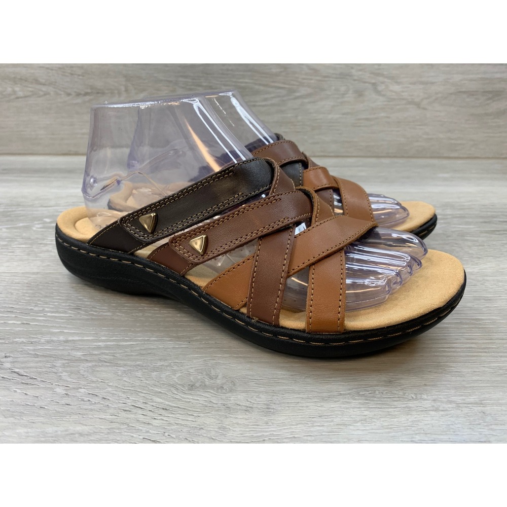 Clarks Arla Kaylie Brown Multi Strap Slide Sandals Women's US 8 Comfort Shoes